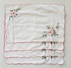Set of 4 Christmas Placemats Doilies Embroidered Poinsettias on White Cotton 