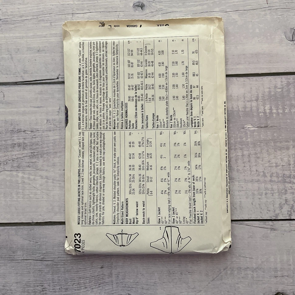 Simplicity 7023 Sewing Pattern Cocoon Jacket Shawl Party Formal Miss XS-XL UNCUT - Image 2 of 3