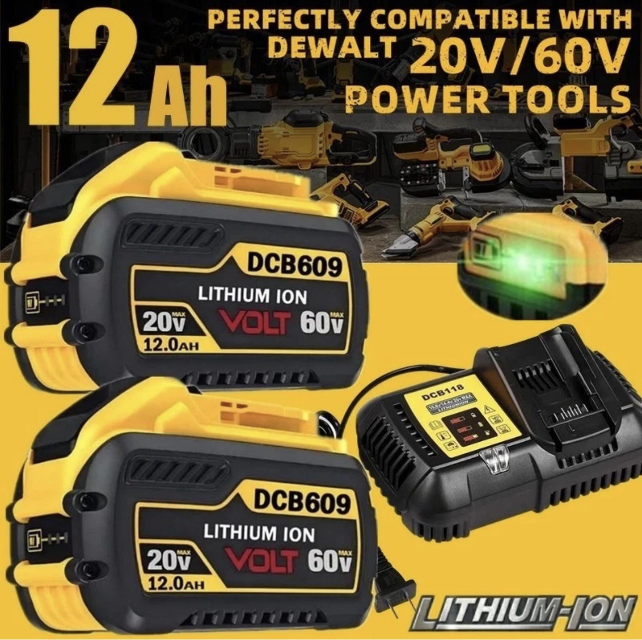 For Dewalt DCB609-2 20V/60V MAX FLEXVOLT  12 Ah Battery 2 pack- Free Charger*