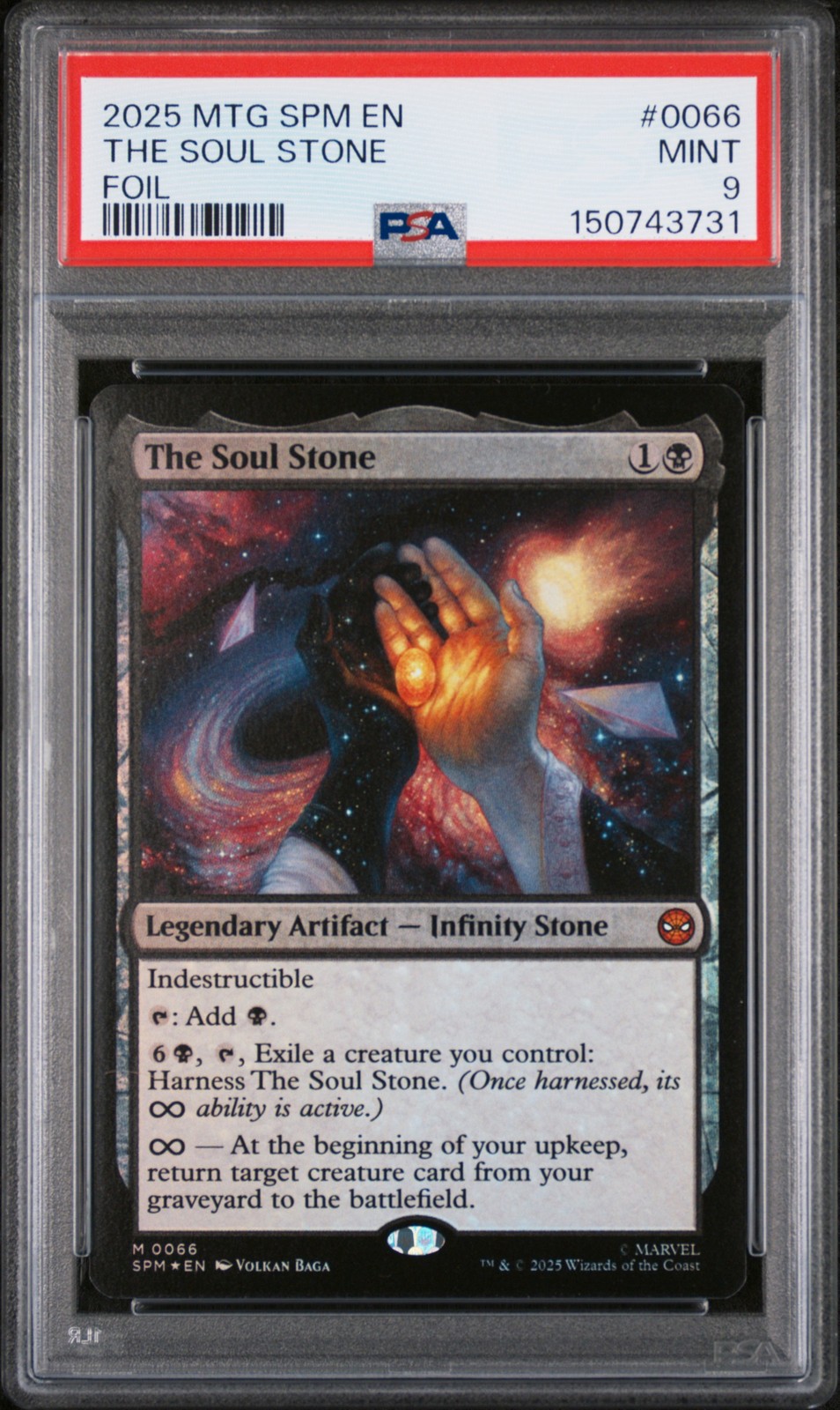 2025 MAGIC THE GATHERING MARVEL'S SPIDER-MAN FOIL #0066 THE SOUL STONE PSA 9
