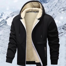 Men's Winter Autumn Fleece Thick Warm Padded Inside Hooded Zipped Jacket