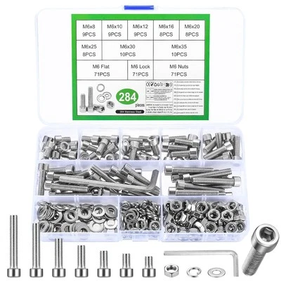 SZSLMY 284 Pcs M6 Nuts and Bolts Set, Hex Socket Head Cap Screws Bolts and Nuts Set,
