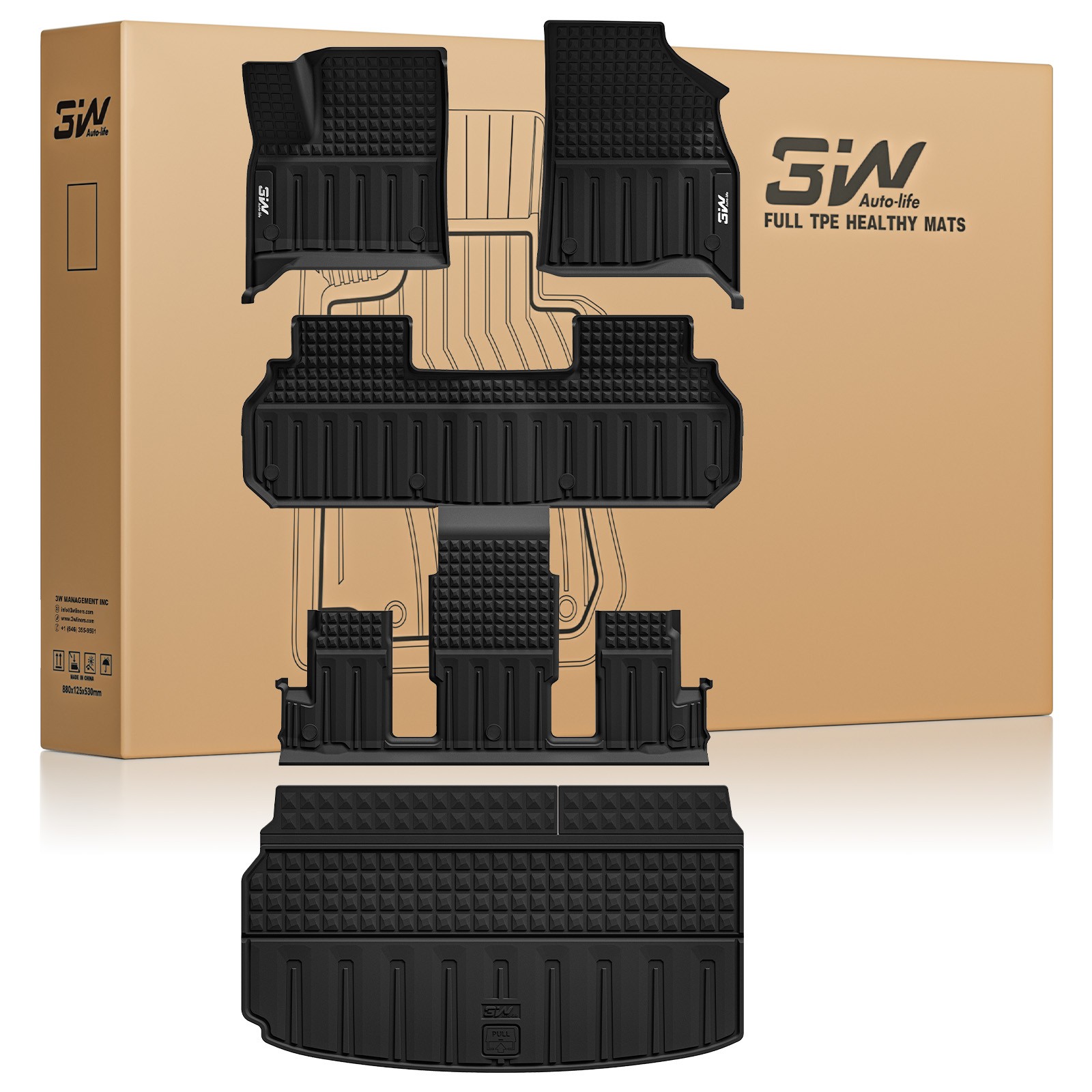 3W Car Floor Mats & Cargo Liner for 7 Seat Chevy Traverse 2024-2026 & GMC Acadia
