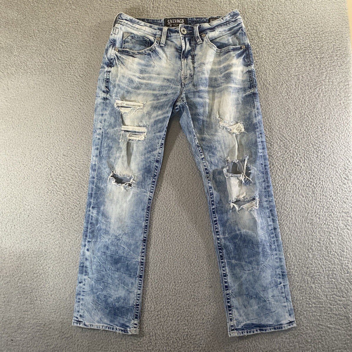 Buckle Salvage Jeans Men's 32 S Blue Mayhem Straight Ripped