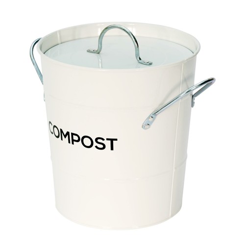 White Metal Kitchen Compost Caddy - Composting Food Waste Bin - Picture 4 of 6