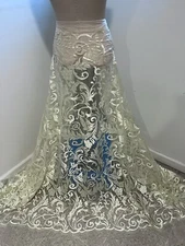 IVORY  Embroidery Lace Fabric 50” Width Sold By The Yard