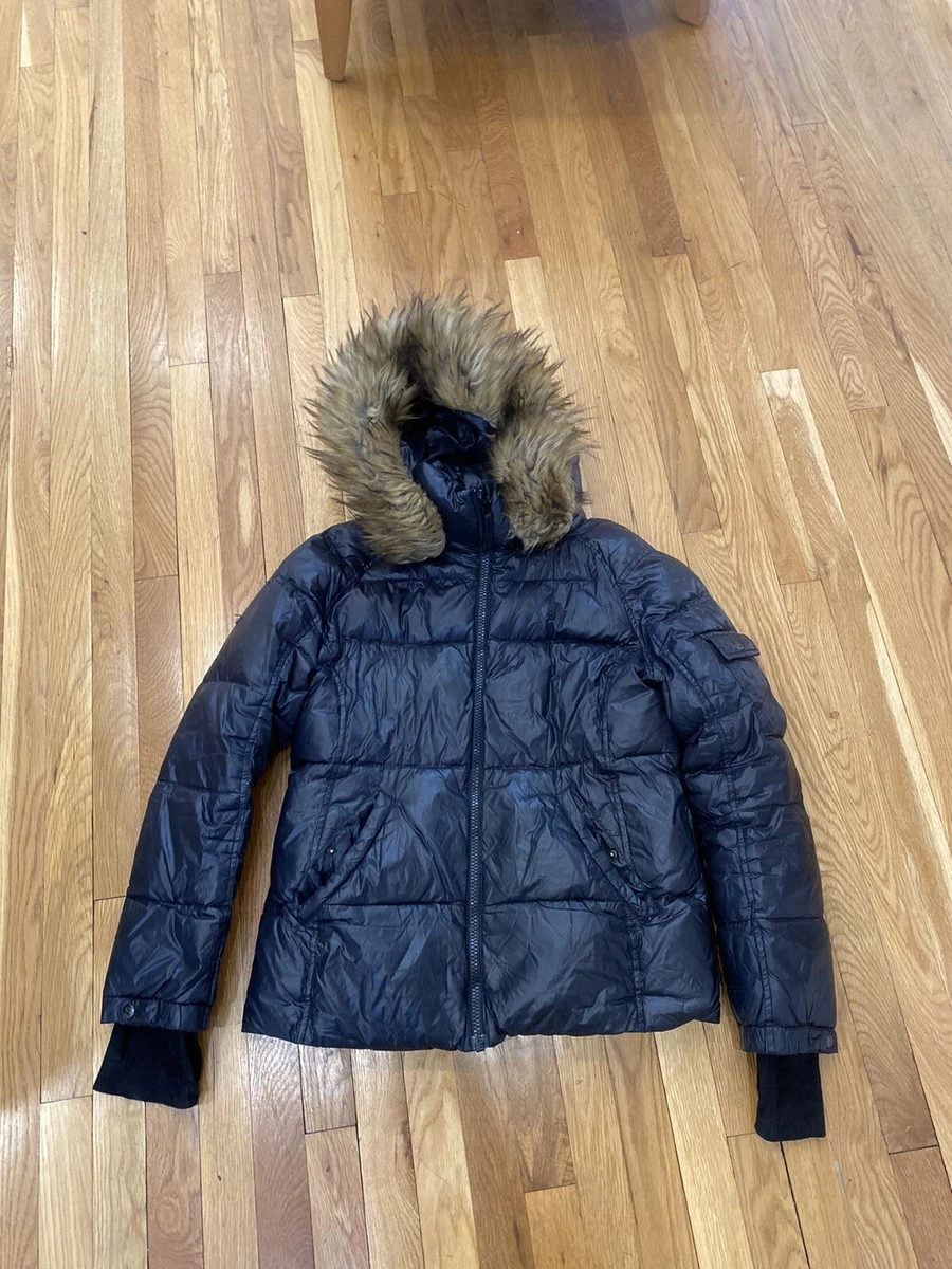 S13 NYC Womens Faux Fur Trim Collard Full Zip Black Puffer Coat Size XL |  eBay