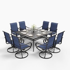 9Pcs Outdoor Dining Set Patio Swivel Dining Chair Metal Square Large Patio Table