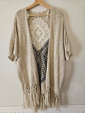 Altar'd State Small Open Cardigan Sweater Knit Tan Lace