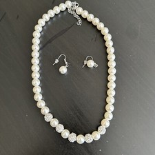 Necklace And Earring Set Pearl Choker Style Adjustable White Fashion Jewelry