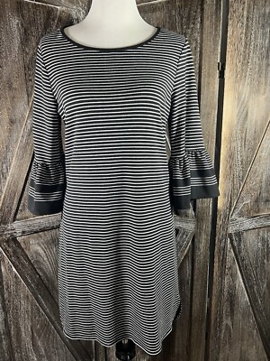 navy blue dress for baby girl Max Studio A-Line Dress Bell Sleeve Dress Womens M Medium Black / White  Striped