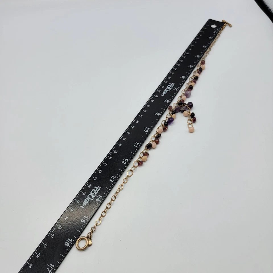 Liz Claiborne Amethyst Bead Charm Y Drop Necklace Gold Tone 16" - Image 4 of 4