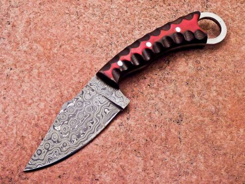 CUSTOM HAND FORGED DAMASCUS STEEL 9" SKINNING HUNTING KNIFE, SHEATH - WD-8530 - Picture 2 of 9