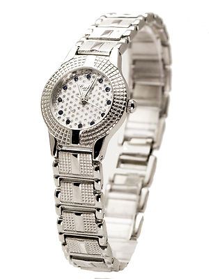 CACHET: WOMENS' METAL BAND SILVER TONE BLUE DOTS PAVE DIAL ANALOG QUARTZ WATCH