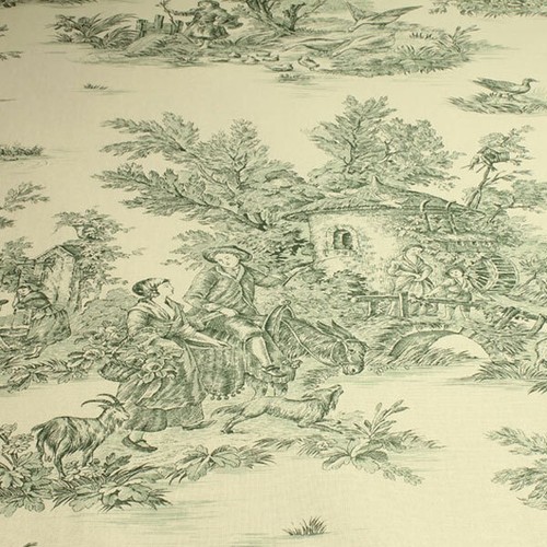 Stoff Baumwolle Toile de Jouy ländlich elfenbein grün Land 280 cm breit - Bild 5 von 5