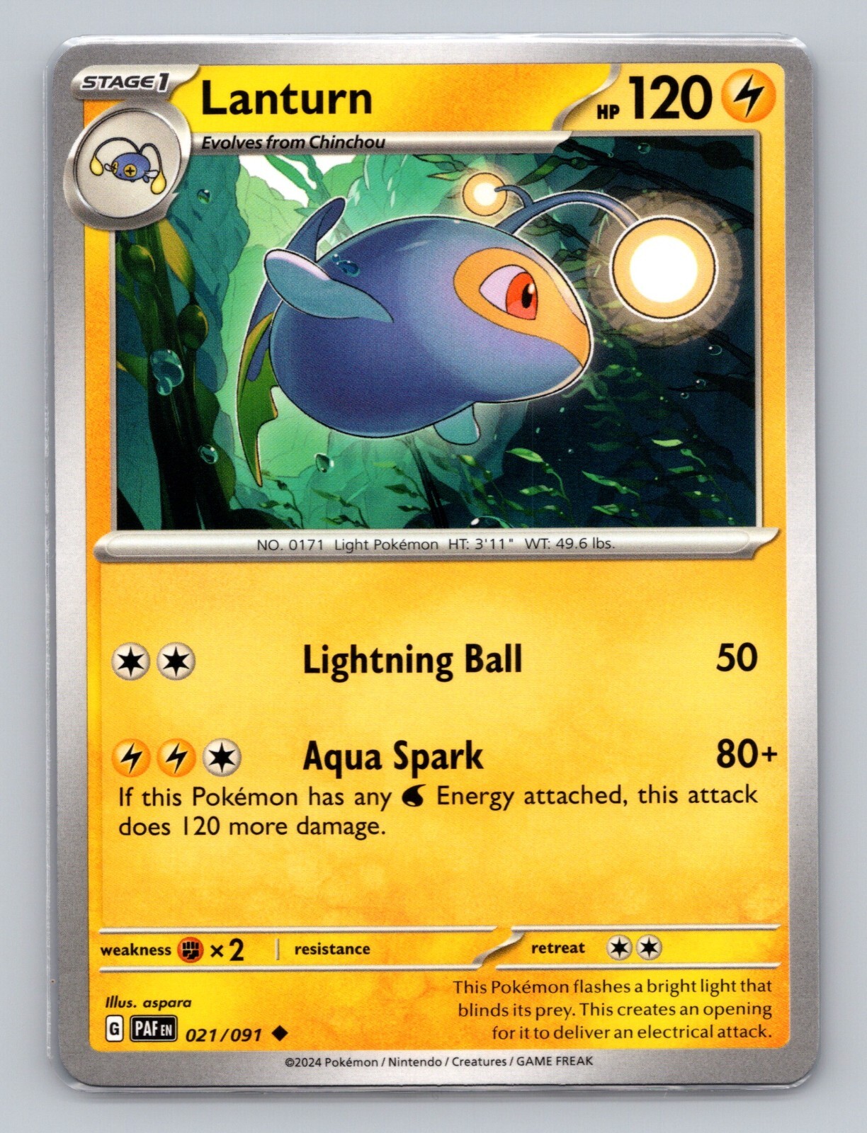 Lanturn 021/091 Paldean Fates Uncommon NM PAF EN Pokemon Card Scarlet & Violet