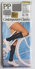 Pretty Polly Ladies 1970s/80s Vintage Silver Grey Turnover Top Knee High Socks 