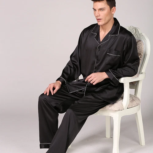 Men's Silk Satin Pajamas Pyjamas Set Long Sleeve Sleepwear Pijama Nightwear - Bild 10 von 50