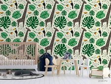 3D Giraffe Leaves Seamless Wallpaper Wall Mural Removable Self-adhesive 199