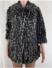 Xoxo Faux Fur Womens 3/4 Length Sleeves Coat Black White Sz Xs Nwt