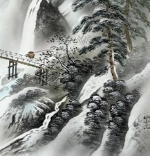 JAPANESE PAINTING HANGER SCROLL JAPAN LANDSCAPE OLD Art Vintage g028