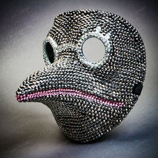 Shinny Rhinestones Pantalone Full Face Masquerade Mask - Dark Grey