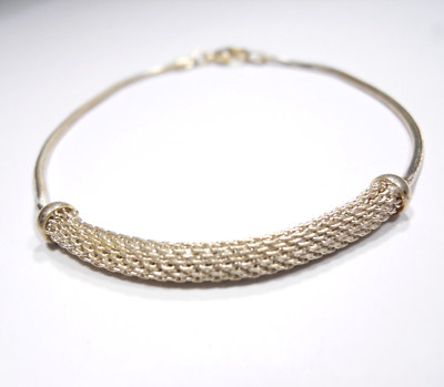 7 7/8'' ZOLL TEIL MESH SLIDE & TEIL SCHLANGENKETTE ARMBAND STERLINGSILBER 925.