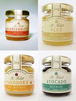 Geschenkset Honig Bienenhonig Probierset 4 Edel Sorten a 50g Imker Qualität ! 