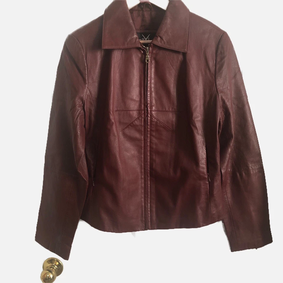 Wilson Maxima Women Brown Leather Jacket Lined Zipper Front Size L. New.