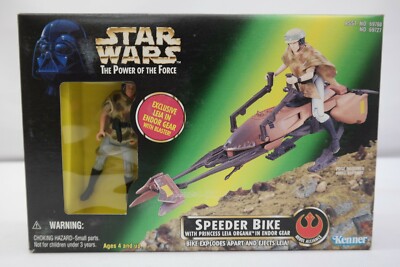 Star Wars Power of the Force Speeder Bike mit Prinzessin Leia in Endor Gear Open Box