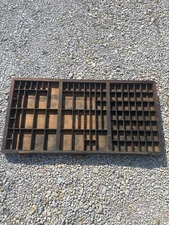 ANTIQUE EARLY WOOD PRINTERS TRAY BRASS PULL TONGUE GROOVE SHADOW BOX PATINA