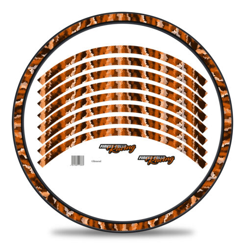 Set adesivi cerchi bicicletta MTB mimetici Hx arancione lucido 27-29 pollici RX032 - Foto 1 di 7