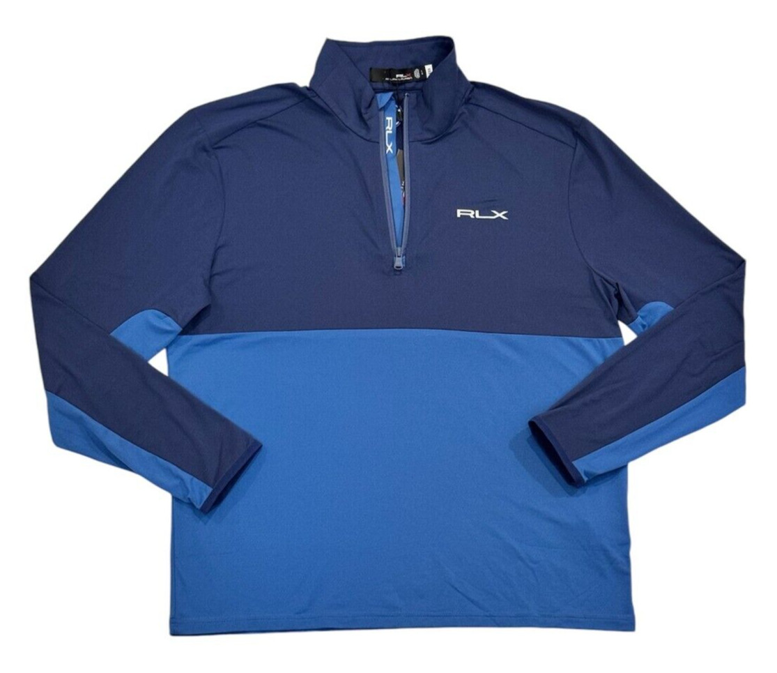 $128 RLX Ralph Lauren 1/2 zip traspirante finto collo maglione