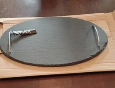 100% Slate Serving Board Tray Charcuterie  Zinc Alloy Handles incl. Chalk NIB.ML