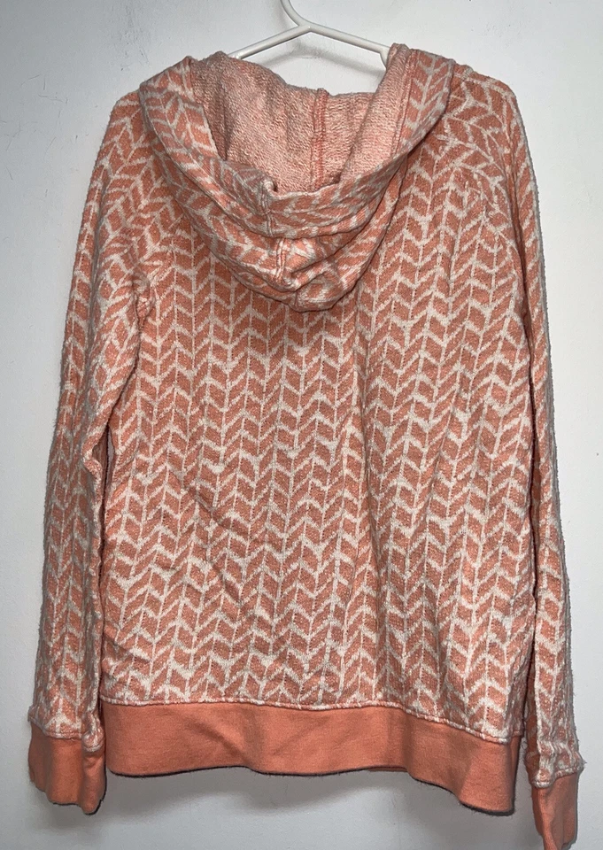 Moletom com capuz Cherokee feminino com zíper tamanho M 7 8 branco pêssego geométrico - Imagem 3 de 4