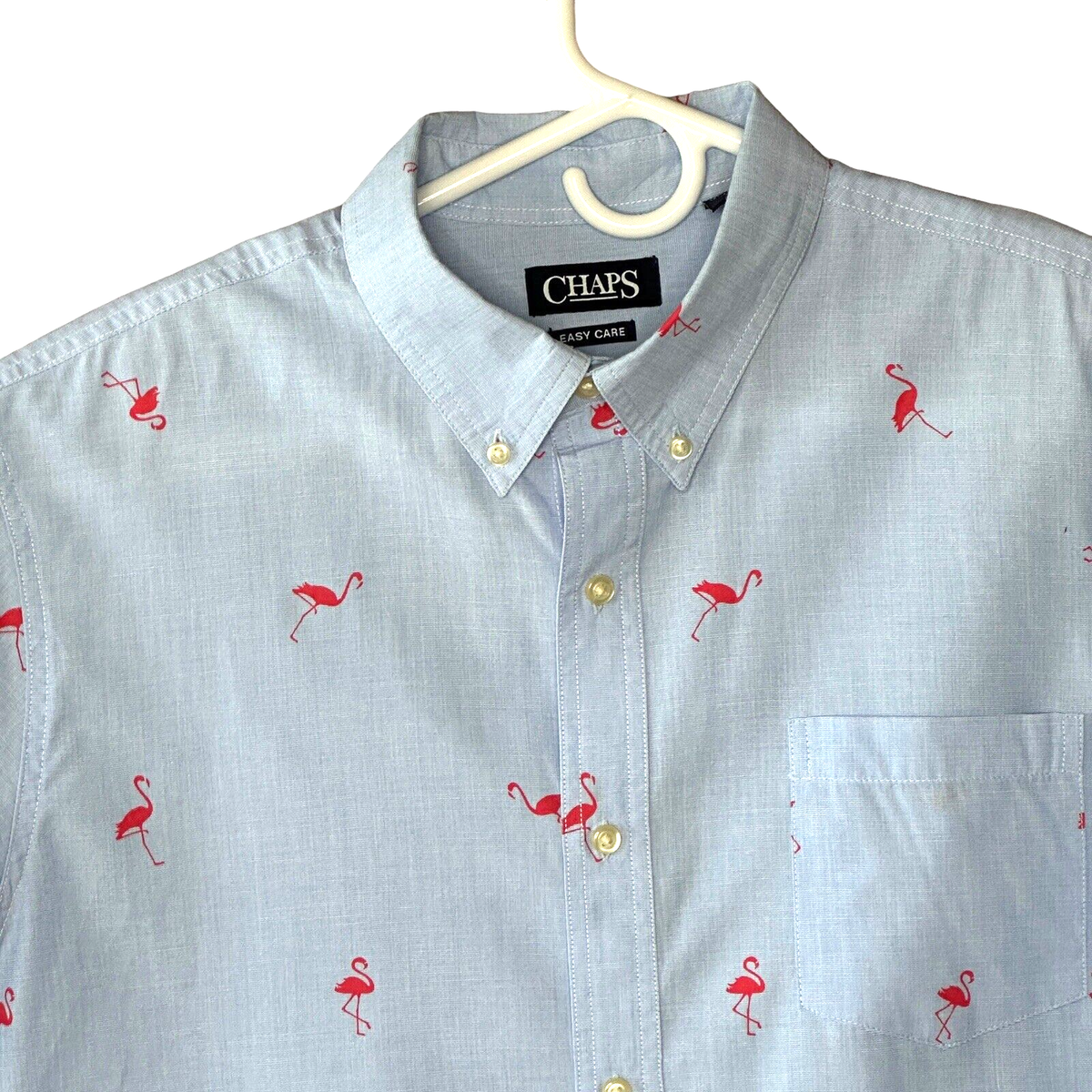 ★CHAPS★総柄シャツ★Mサイズ★90s Chaps Shirt Mens XL Blue Red All Over Flamingos SS Easy Care