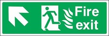 Fire exit up left with fire pictograms Safety sign