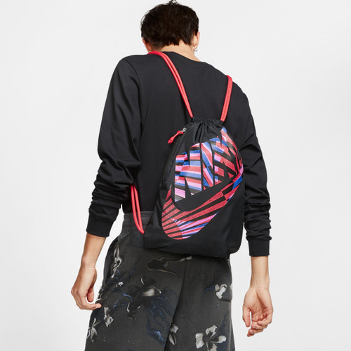 Nike Heritage Gymsack Black/Ember Glow Graphic Drawstring Bag Backpack Gym