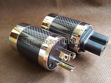 1Set HIFI US mains Rhodium Plated Carbon Fiber AC Power Plug Connector M  F