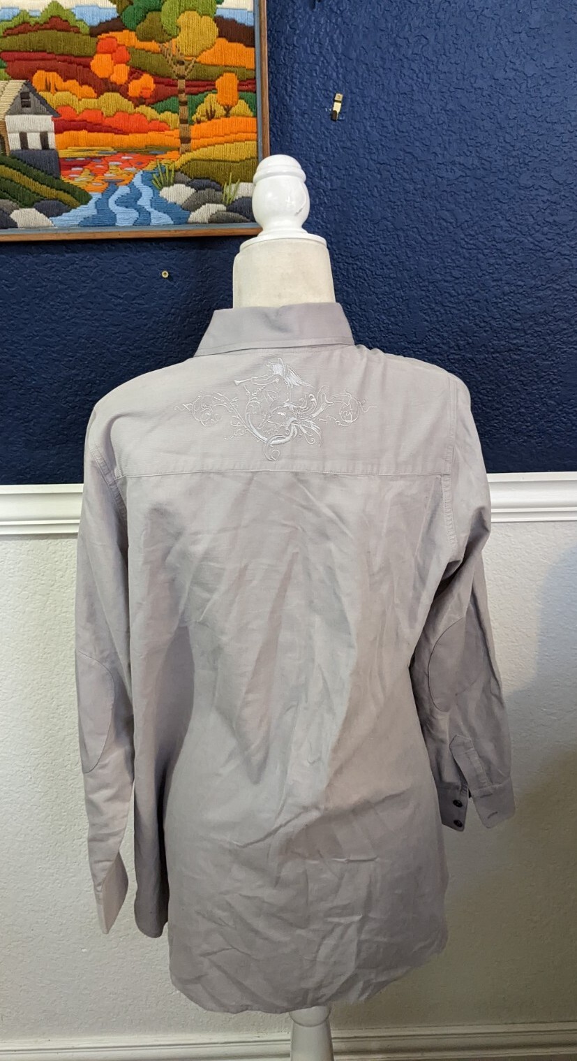 Soft Surroundings Gray Collared Button Shirt Long… - image 7