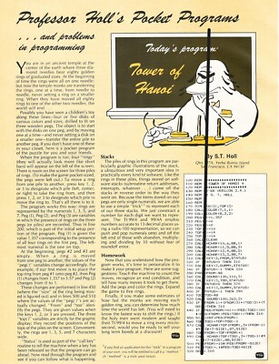 1983 Texas Instruments TI-99/4A Tower of Hanoi TI Basic S.T. Holl ...