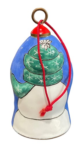 Snowman Bell Christmas Ornament Metal & Enamel Snowman 3 1/2” Tall - Picture 2 of 7