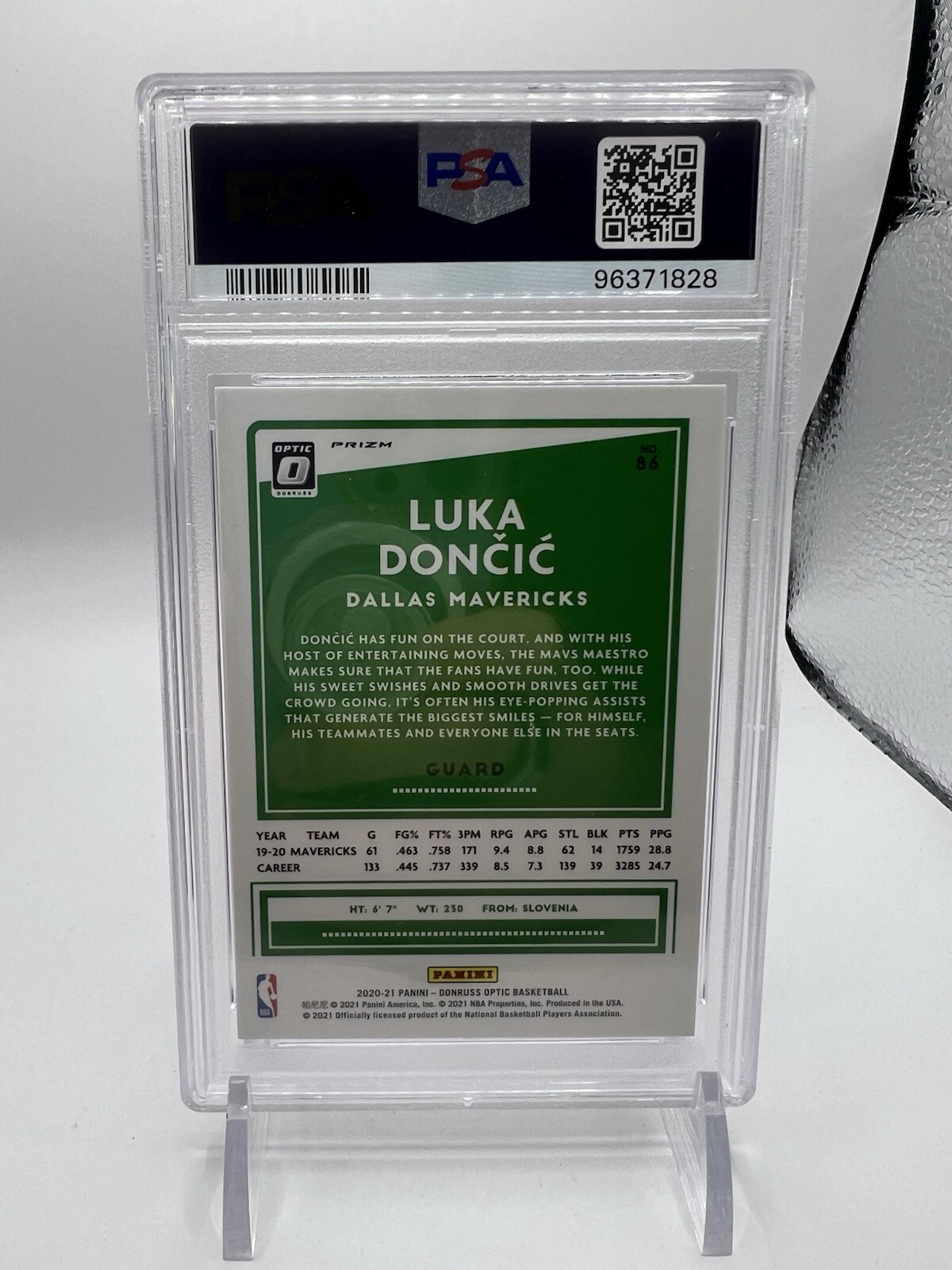 2020 Donruss Optic Luka Doncic #86 Blue Pulsar Graded PSA 10 GEM MT L.A. Lakers view 3