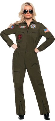 US Navy Top Gun Pilot Jumpsuit Adult Women Halloween Costume Cosplay