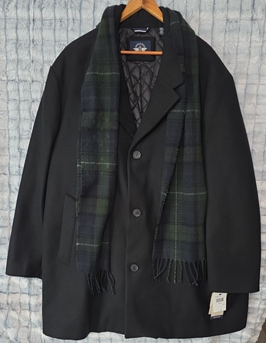 Dockers Black Henry Wool Blend Pea Coat Men's 4XL w/ Scarf Quilted Liner Luxury