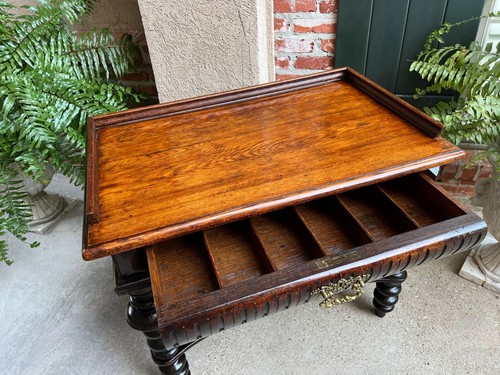 Antique English Hall Sofa Table Sideboard Carved Oak Bobbin Leg c1910 - Picture 8 of 20