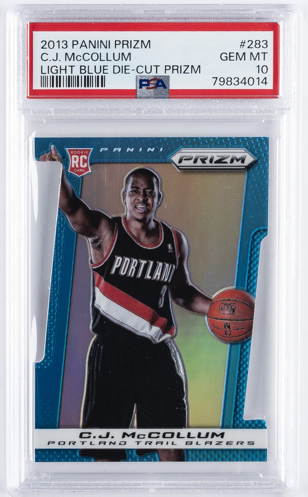 2013 PANINI PRIZM LIGHT BLUE DIE-CUT PRIZM #283 C.J. MCCOLLUM 18/199 PSA 10