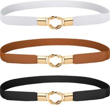 3 Pcs Women Skinny Waist Belt Elastic Stretch Thin Belt for Dresses Medium