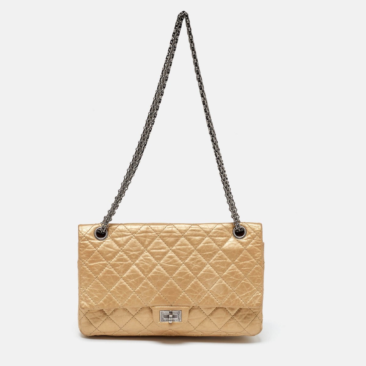 Chanel Gold Quilted Aged Leather Reissue Classic 226 Flap Bag