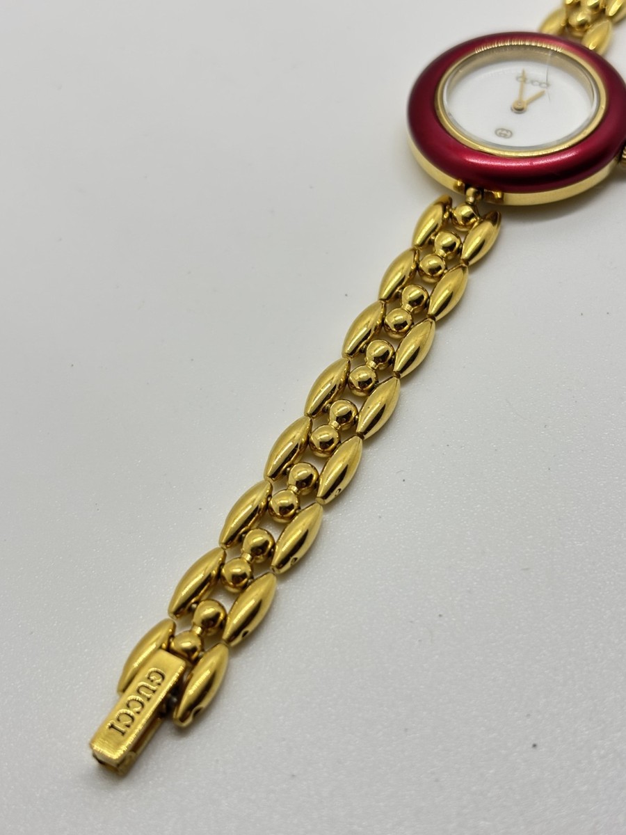 Exc+5] GUCCI Change Bezel 1100-L Vintage Watch Gold Red Used